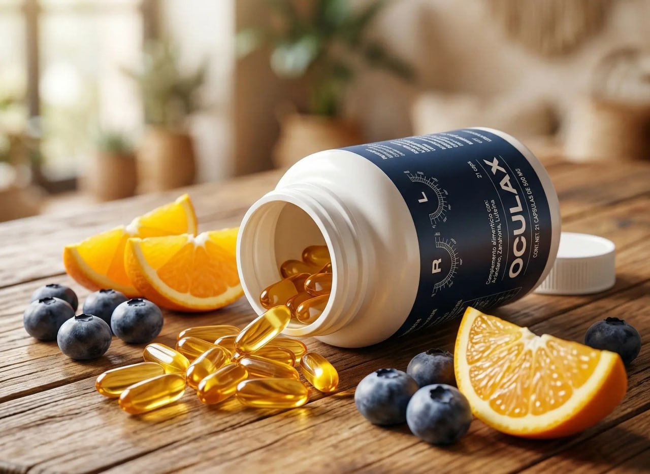 Cápsulas de Oculax con arándanos y naranjas - ingredientes naturales para la visión